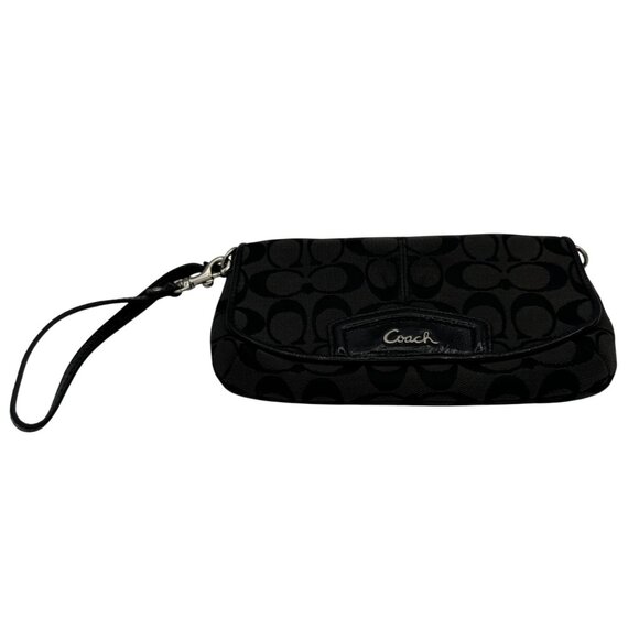 Coach Black Signature C Wristlet Clutch Bag With Snap Closure & Interior Pockets - Picture 1 of 5